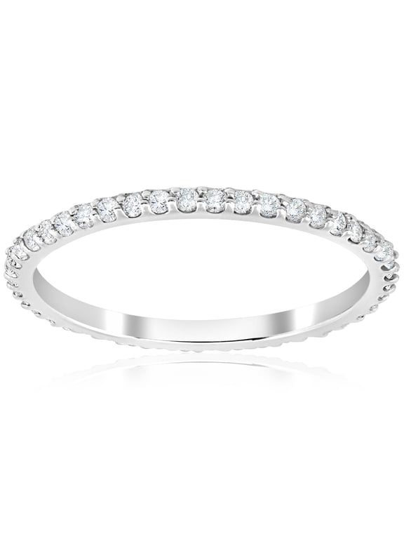 Pompeii 1/2 Ct Diamond Eternity Wedding Stackable Ring 14K White Gold 1.7mm Wide (H/I,I2)