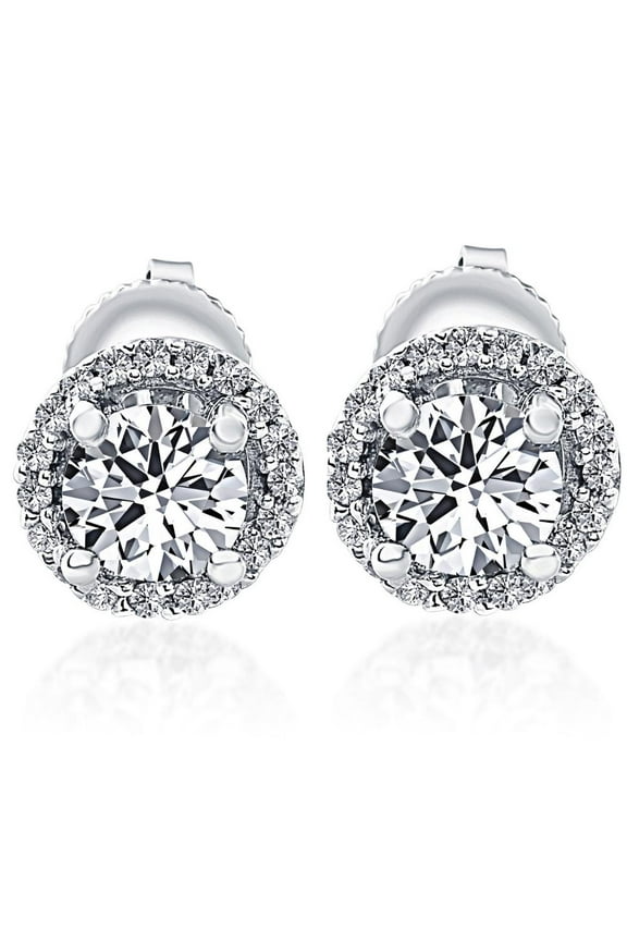 Pompeii 1/2 Ct Halo Diamond Studs With Screw Backs White Gold Lab Grown (G/H,VS1-VS2)