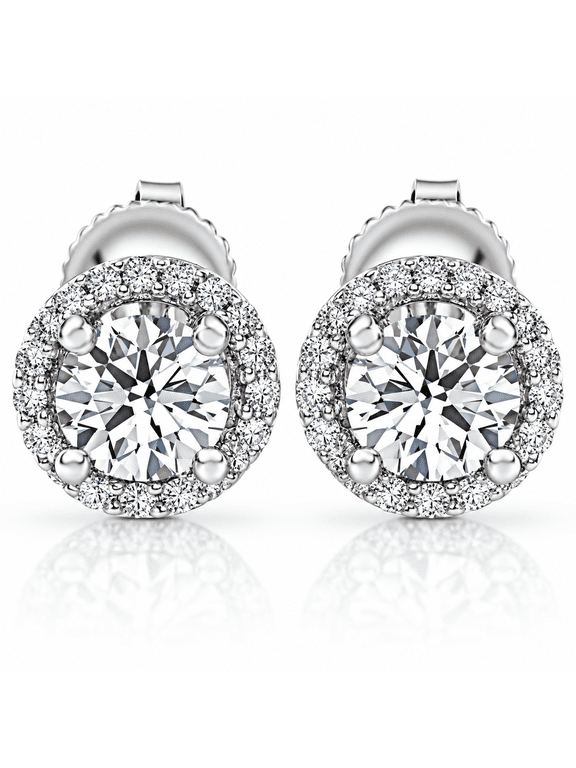Pompeii 1/2 Ct Halo Diamond Studs With Screw Backs White Gold Lab Grown (G/H,VS1-VS2)