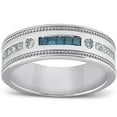 thumbnail image 1 of Pompeii 1/2 Ct Mens Blue Diamond Princess Cut Wedding Ring 10k White Gold (H,I1-I2), 1 of 5