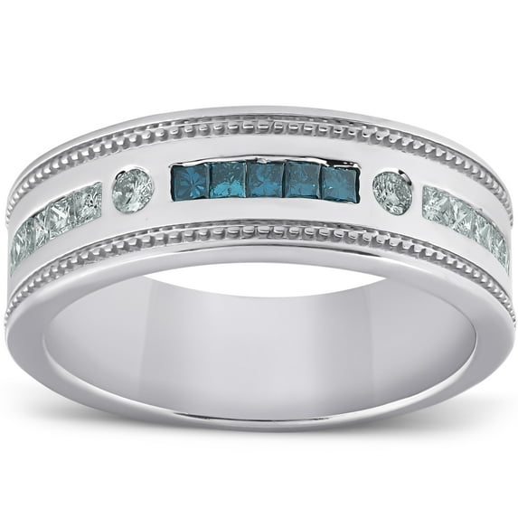 Pompeii 1/2 Ct Mens Blue Diamond Princess Cut Wedding Ring 10k White Gold (H,I1-I2)