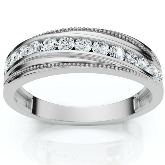 Pompeii 1/2 Ct Mens Diamond Wedding Ring With Bead Accent High Polished 10k White Gold