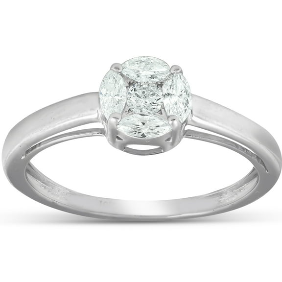 Pompeii 1/2 Ct Round Framed Marquise Diamond Solitaire Engagement Ring 14k White Gold