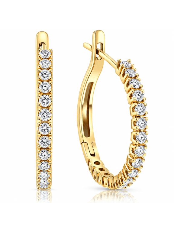 Pompeii 1/2 ct Diamond Hoops 10K Yellow Gold 1" Tall (G/H,I2)