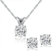 POMPEII3 Pompeii 1/2 ctw Diamond Solitaire Necklace & Studs Earrings Set 14K White Gold (J-K,I2-I3)