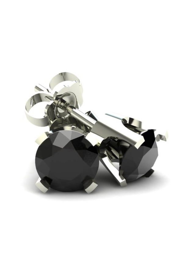 Pompeii 1.25CT Round Brilliant Cut Black Diamond Stud Earrings In 14K Gold (Black,AAA)