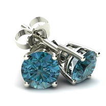 Pompeii 1.25CT Round Brilliant Cut Blue Diamond Stud Earrings In 14K Gold (Blue,SI2-I1)
