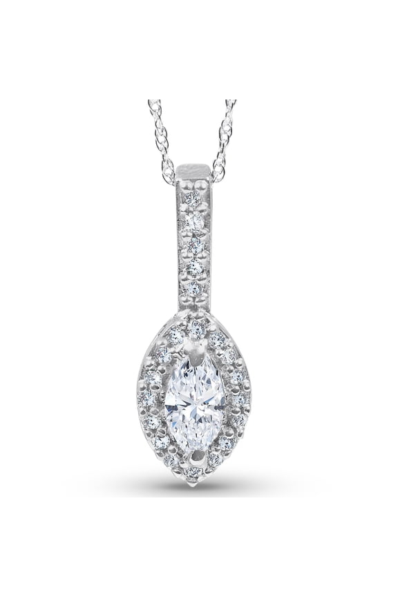 Pompeii 1/2CT Marquise Halo Pave Lab Grown Diamond Solitaire Pendant 14K White Gold