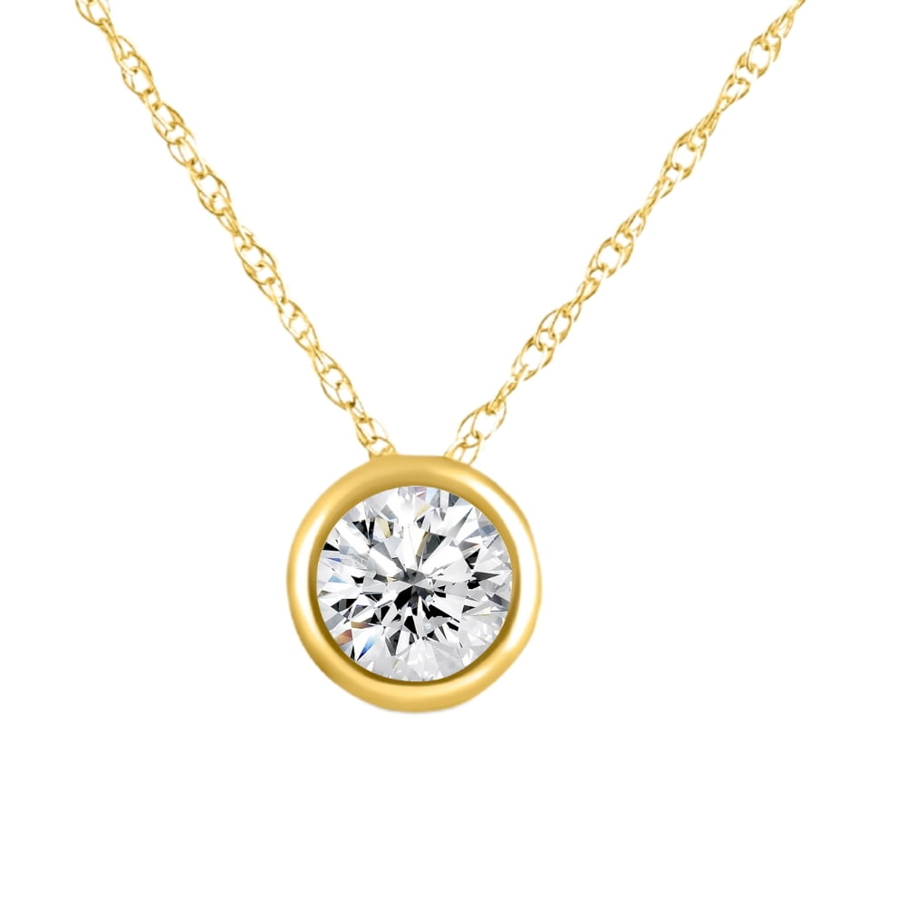 POMPEII3 Pompeii 1/2Ct Diamond Bezel Pendant Solitaire Necklace 14k Yellow Gold Lab Grown (FG,VS)