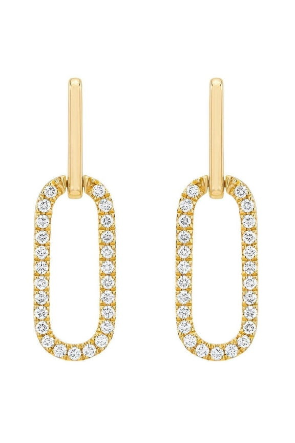 Pompeii 1/2Ct Diamond Paper Clip Drop Earrings Yellow Gold Women's 1" Tall (,)