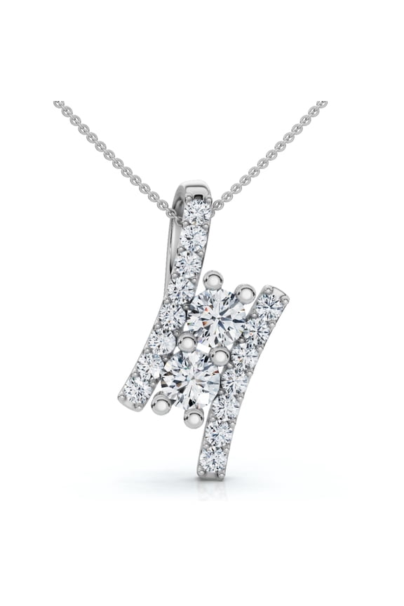 Pompeii 1/2Ct Forever Us Two Stone Diamond Pendant 14K White Gold 3/4" Tall (I-J,I1-I2)