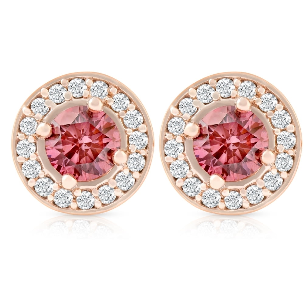 POMPEII3 Pompeii 1/2Ct Lab Grown Pink Diamond Halo Screw Back Studs Rose Gold Earrings (GH,VS)