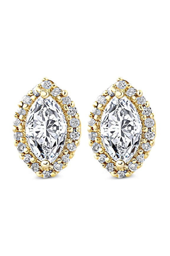 Pompeii 1/2Ct Marquise Diamond Halo Screw Back Studs in Yellow Gold (G/H,I1)