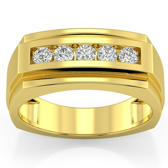 Pompeii 1/2Ct Men's Five Stone Diamond Brushed Ring in 14k Yellow Gold (G/H,I1)