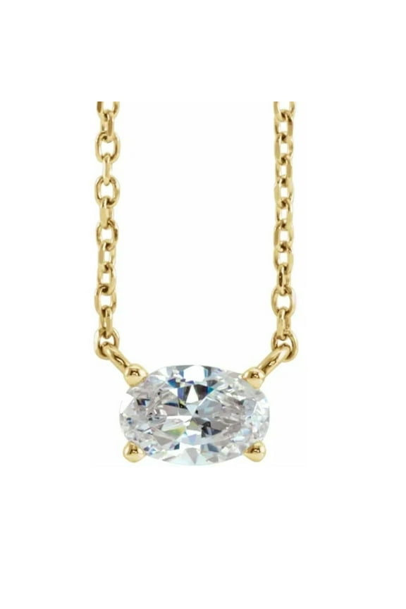 Pompeii 1/2Ct Oval Sideways Solitaire Lab Grown Diamond Necklace in White or Yellow Gold