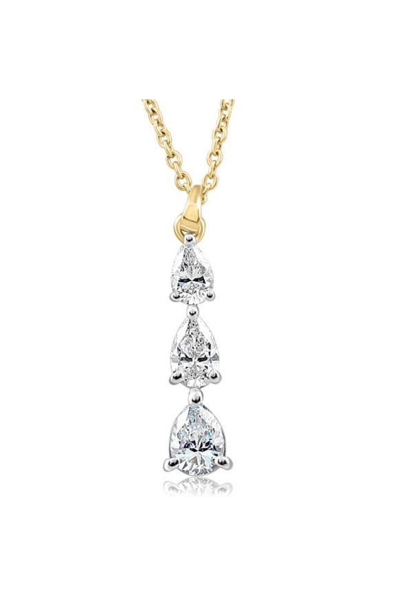 Pompeii 1/2Ct Pear Shape Diamond Three Stone Pendant Yellow Gold Necklace Lab Grown