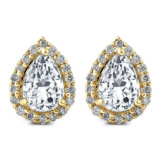 Pompeii 1/2Ct Pear Shape Halo Screw Back Diamond Studs White or Yellow Gold Earrings
