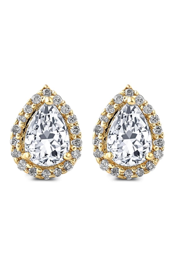 Pompeii 1/2Ct Pear Shape Halo Screw Back Diamond Studs White or Yellow Gold Earrings