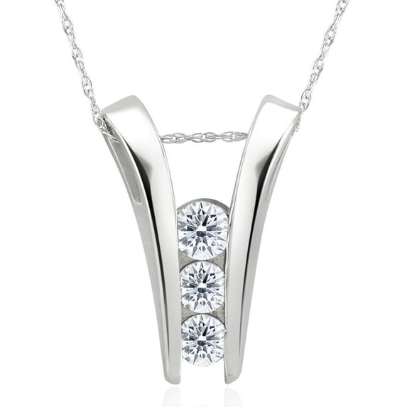 Pompeii 1/2Ct Three Stone Round Cut Diamond Pendant 14k White Gold Necklace & Chain