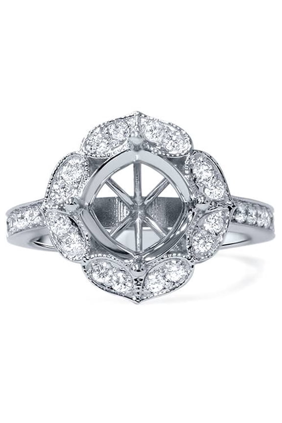 Pompeii 1/2ct Antique Halo Diamond Engagement Ring Setting 14K White Gold (G/H,SI1-SI2)