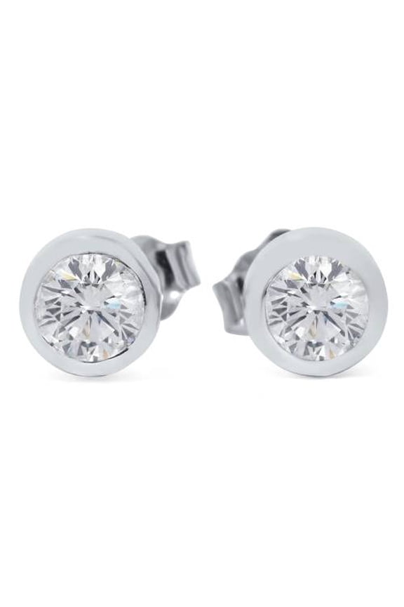 Pompeii 1/2ct Bezel Set Round Diamond Studs 14K White Gold (G/H,SI2/SI3)