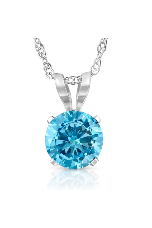 Pompeii 1/2ct Blue Lab Grown Diamond Solitaire Pendant Solid 14K White Gold Necklace