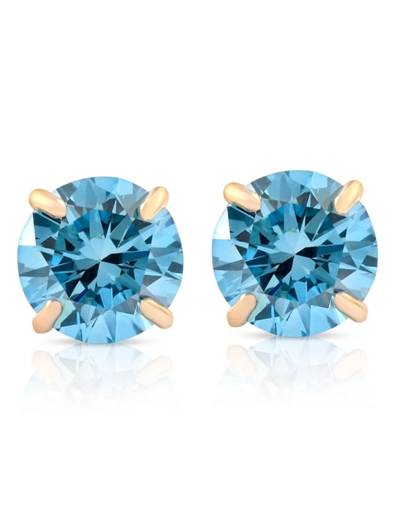 Pompeii 1/2ct Blue Lab Grown Diamond Studs 14K Yellow Gold Earrings (Blue,SI(1)-SI(2))