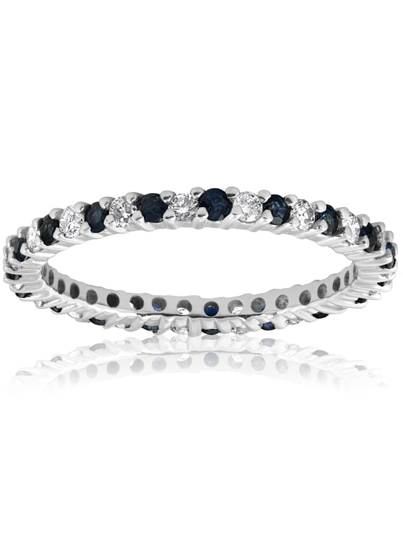 Pompeii 1/2ct Blue Sapphire Diamond Wedding Band Stackable Eternity Ring 14k White Gold