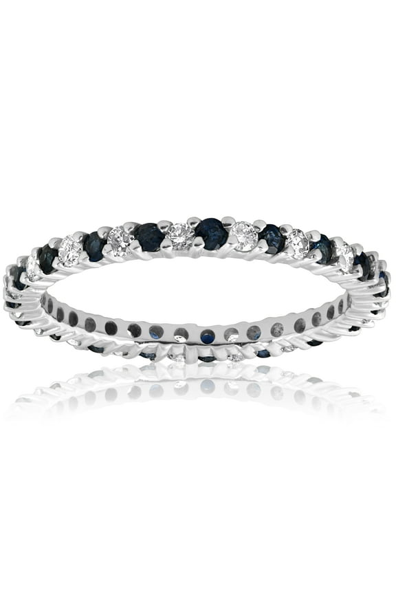 Pompeii 1/2ct Blue Sapphire Diamond Wedding Band Stackable Eternity Ring 14k White Gold