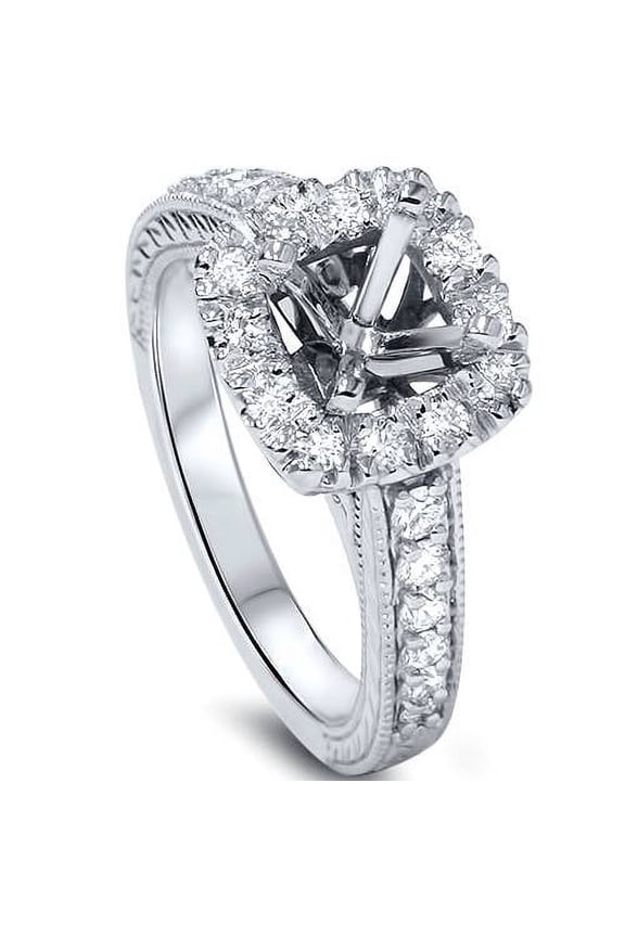Pompeii 1/2ct Cushion Cut Halo Diamond Vintage Engagement Ring Setting (G/H,SI1-SI2)