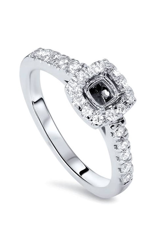 Pompeii 1/2ct Cushion Halo Diamond Ring Semi Mount 14K White Gold (G/H,SI2)