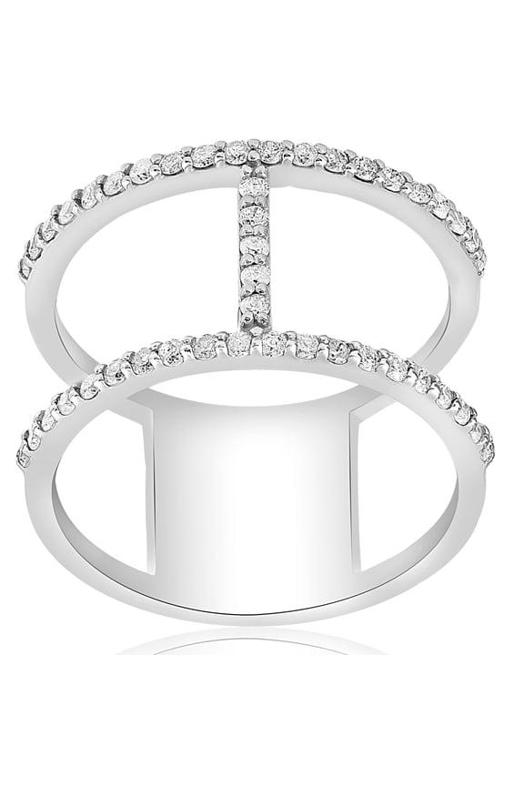 Pompeii 1/2ct Designer Diamond Right Hand Wide H Shape Fashion Ring 10K White Gold