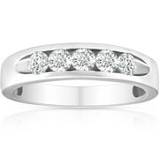 POMPEII3 Pompeii 1/2ct Diamond Mens Wedding Ring Channel Set High Polished Band 14K White Gold