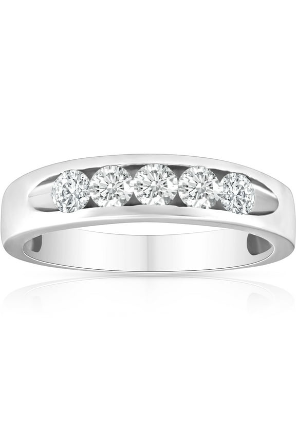 Pompeii 1/2ct Diamond Mens Wedding Ring Channel Set High Polished Band 14K White Gold