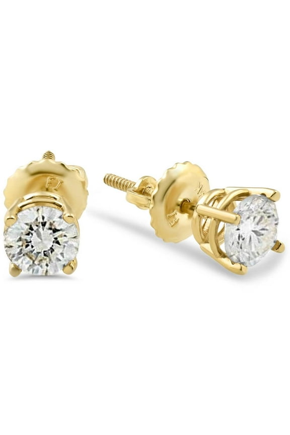 Pompeii 1/2ct Diamond Studs Screw Back Earrings 14k Yellow Gold (G/H,I1)
