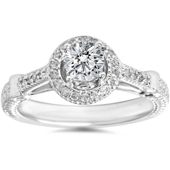 Pompeii 1/2ct Diamond Vintage Halo Engagement Ring 14K White Gold (G/H,I1-I2)
