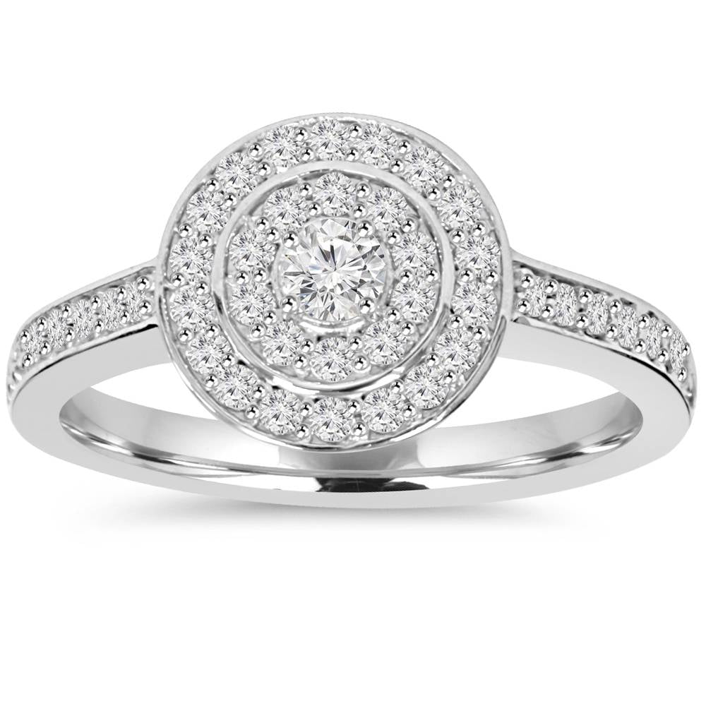 Pompeii 1/2ct Double Halo Round Diamond Engagement Ring 10K White Gold ...