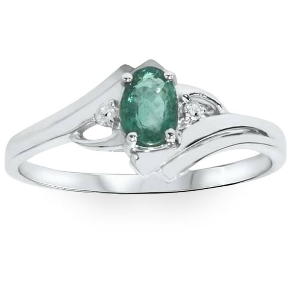 Pompeii 1/2ct Genuine Oval Emerald & Diamond Ring 14K White Gold (H/I,I2-I3)