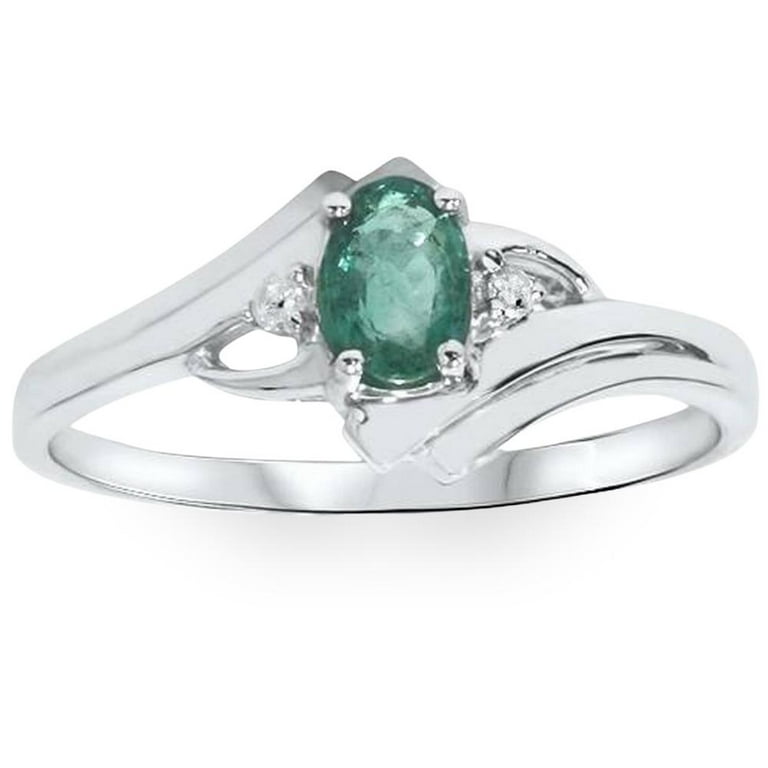 14k White Gold Oval Genuine Emerald Diamond Ring 14k White Gold Oval Genuine Emerald Diamond Ring