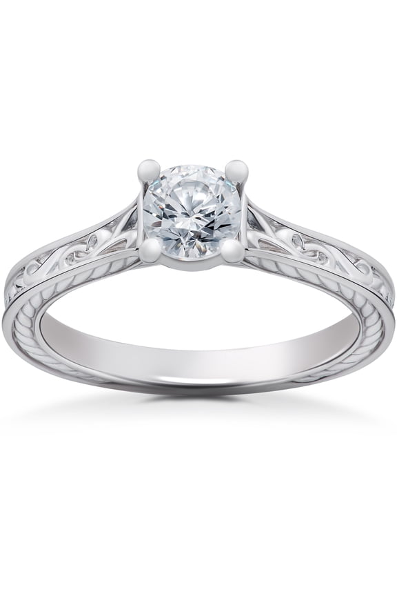 Pompeii 1/2ct Lab Grown Vintage Scroll Solitaire Sophia Engagement Ring 14k White Gold