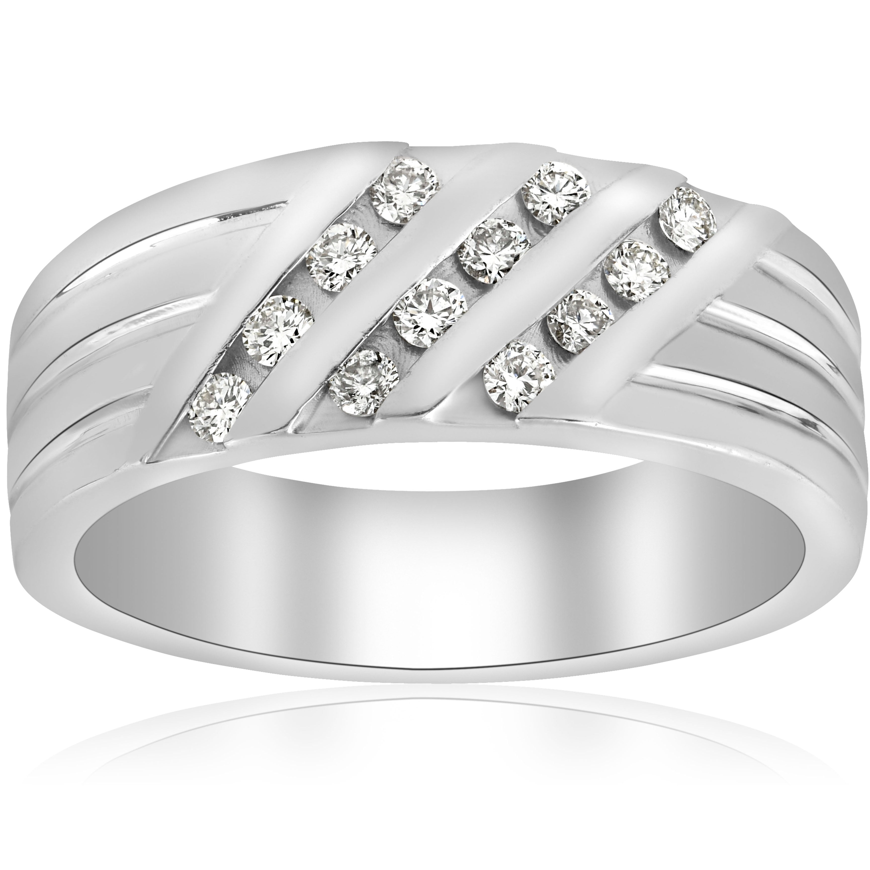 Pompeii 1/2ct Mens Diamond Wedding Ring Three Row 10k White Gold (H/I Pompeii 1/2ct Mens Diamond Wedding Ring Three Row 10k White Gold (H/I