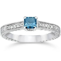 Pompeii 1/2ct Princess Cut Antique Blue Diamond Engagement Ring White Gold (G/H,I2)