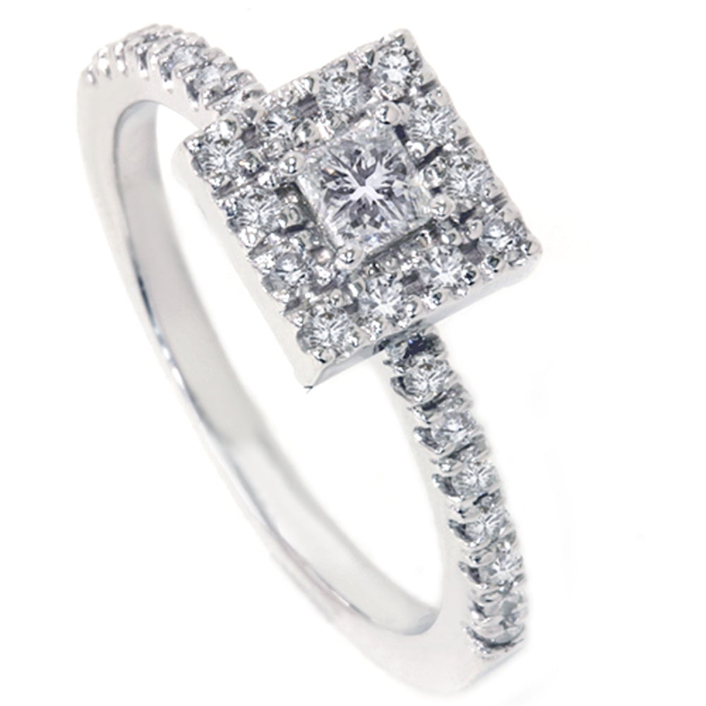 Bague De Fiançailles Or Blanc 14k Avec Diamants Asscher - Taille US 9, Diamants Simulés, Neuf