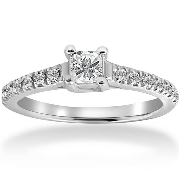 Pompeii 1/2ct Princess Cut Pave Diamond Engagement Ring 14K White Gold (G,I2)