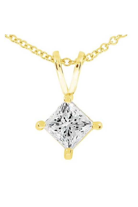 Pompeii 1/2ct Princess Cut Real Diamond Gold Necklace Pendant 14k Yellow Gold (I-J,I2-I3)