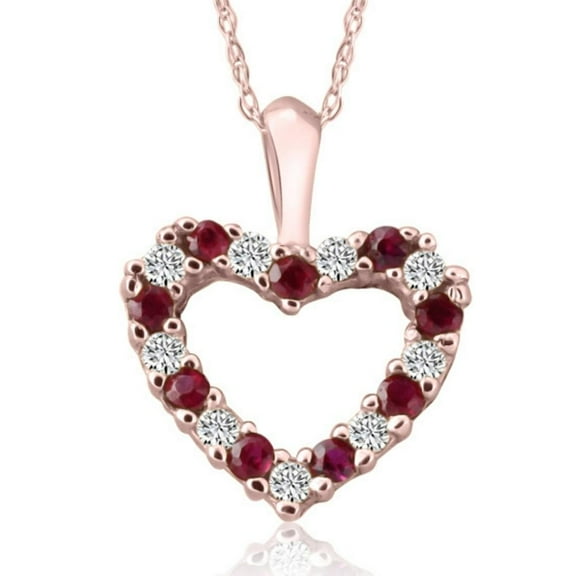 Pompeii 1/2ct Ruby & Diamond Heart Pendant Necklace 10k Rose Gold 1/2" Tall (G/H,I1)