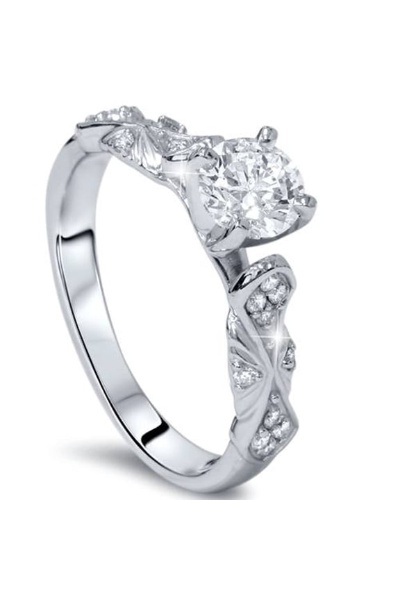 Pompeii 1/2ct Sculptural Diamond Vintage Engagement Ring 14K White Gold (G/H,I1-I2)
