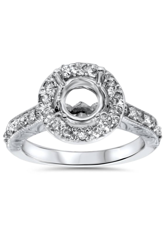 Pompeii 1/2ct Vintage Halo Diamond Ring Setting 14K White Gold (G/H,I1-I2)