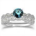 thumbnail image 1 of Pompeii 1/2ct Vintage Treated Blue & White Diamond Engagement Ring Set 14K White Gold, 1 of 3