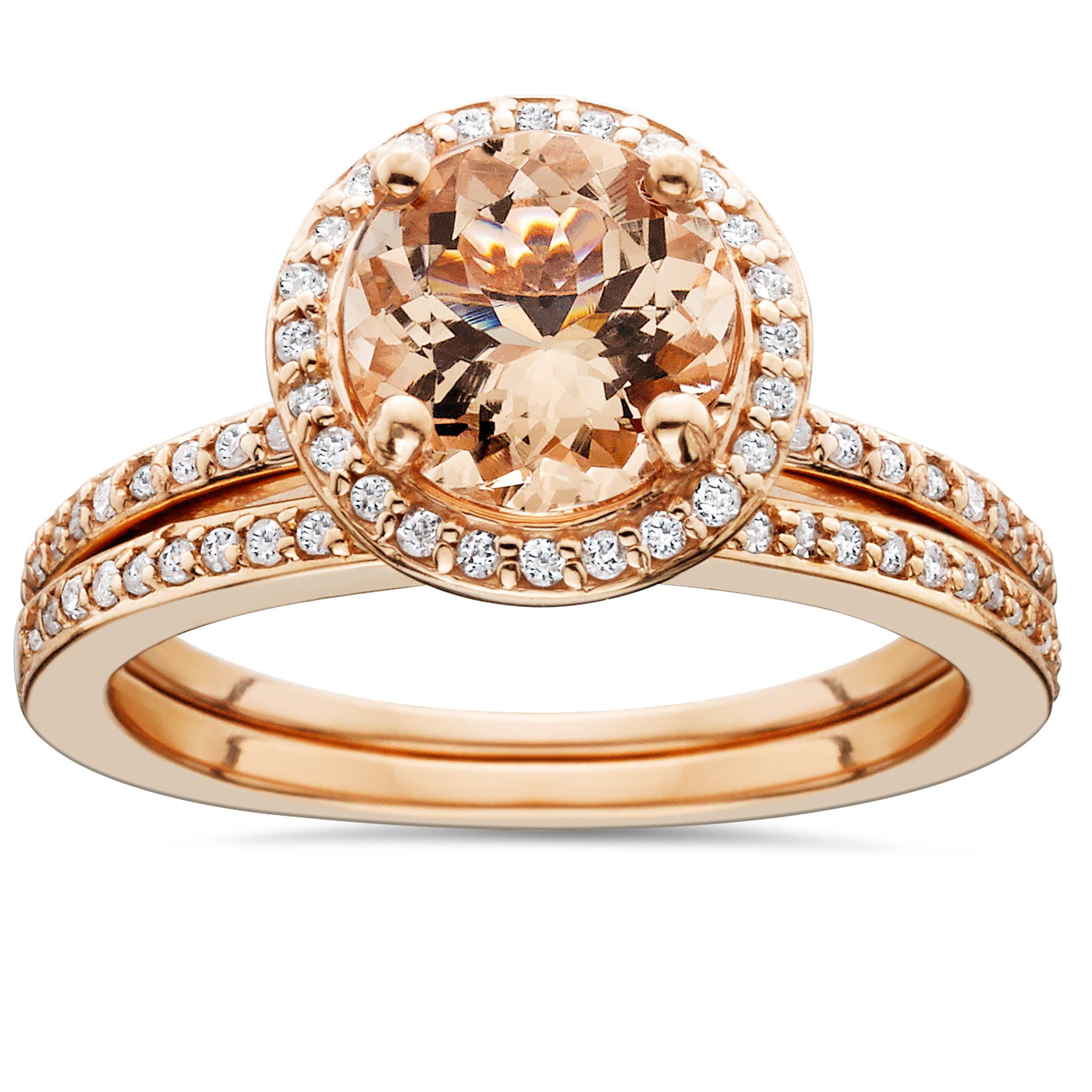 Pompeii 1 3/4 Carat Morganite & Diamond Halo Engagement Wedding Ring ...